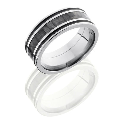 Lashbrook Titanium 8mm Flat Band With 3mm Of Carbon Fiber And Black Antiquing C8F1321A/CF