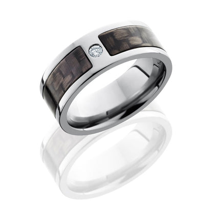 Lashbrook Titanium 8mm Flat Band With 5mm Of Carbon Fiber And Flush-Set .07 White Round Diamond C8F1