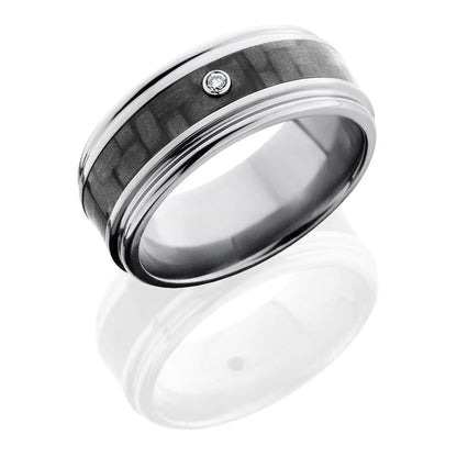 Lashbrook Titanium 8mm Flat Band With 3mm Of Carbon Fiber, Rounded Edges And Bezel-Set .03 White Rou