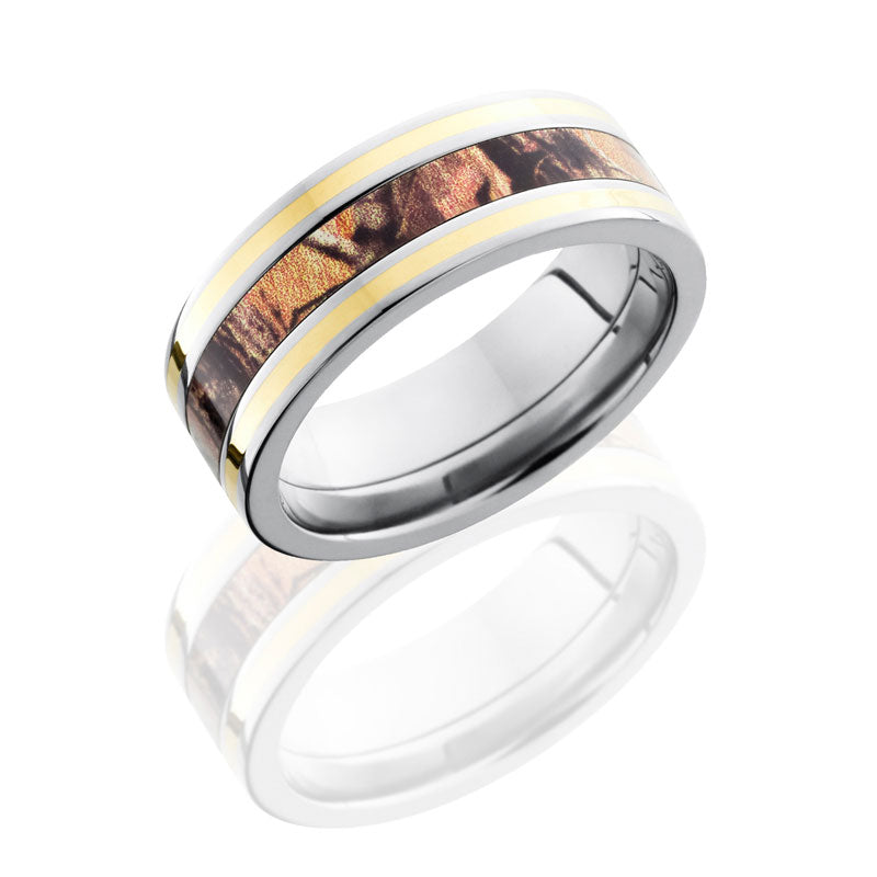 Lashbrook Titanium 8mm Flat Band With 3mm Of Realtree Ap Camo And Yellow Gold Inlay CAMO8F1321/RTAP1