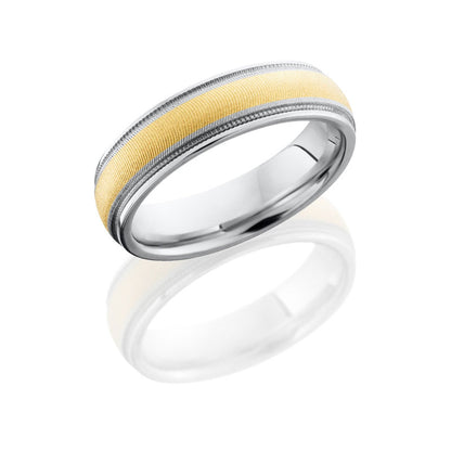 Lashbrook Cobalt Chrome 6mm Domed Band With Grooved Edges, Milgrain And 3mm Of 14Ky CC6DGE2UMIL13/14