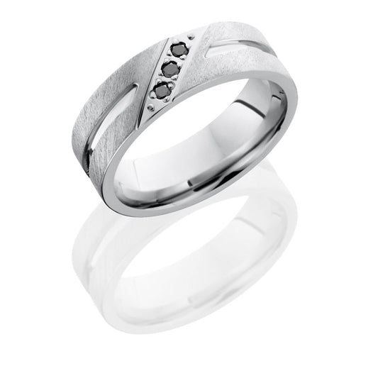 Lashbrook Cobalt Chrome 7mm Flat Band With Bead Set Black Diamonds CC7F11.5BLKDIA3X.04ANG