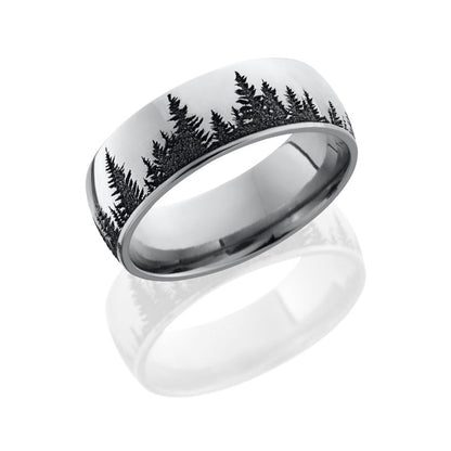 Lashbrook Cobalt Chrome 8mm Domed Band With Laser Carved Trees Pattern CC8D/LCVTREES