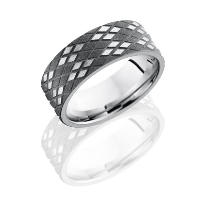 Lashbrook Cobalt Chrome 8mm Flat Band With Argyle Pattern CC8FARGYLE