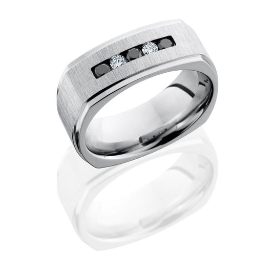 Lashbrook Cobalt Chrome 8mm Flat, Square Band With Channel Set White And Black Diamonds CC8FGESQBLKD