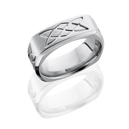 Lashbrook Cobalt Chrome 9mm Beveled Square Band With Celtic Knot CC9BSQLOVERSKNOT