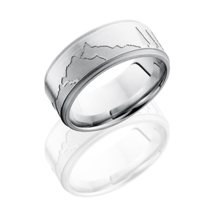 Lashbrook Cobalt Chrome 9mm Flat Band With Grooved Edges And Mountain Pattern CC9FGEMOUNTAIN