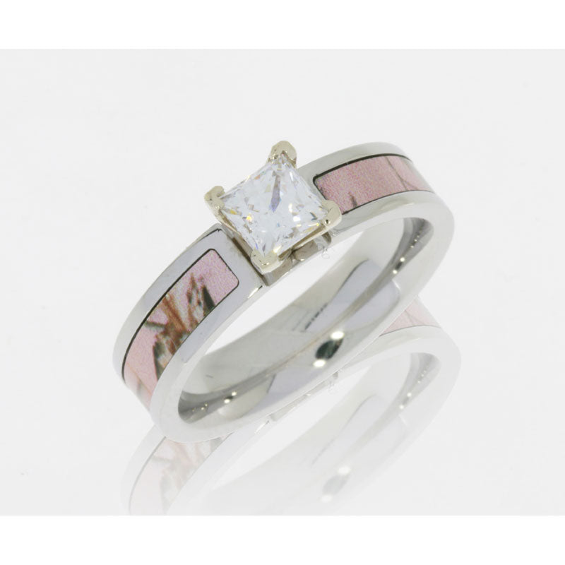 Lashbrook Cobalt Chrome 5mm Flat Band With 3mm Of Pink Realtree Ap And White Gold Crown And .75 Prin