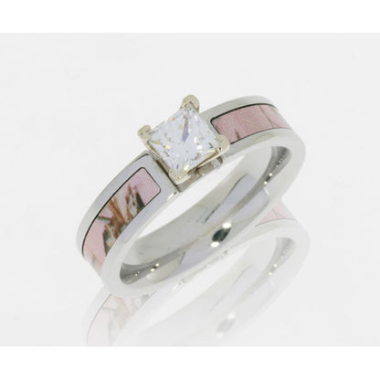 Lashbrook Cobalt Chrome 5mm Flat Band With 3mm Of Pink Realtree Ap And White Gold Crown And .75 Prin