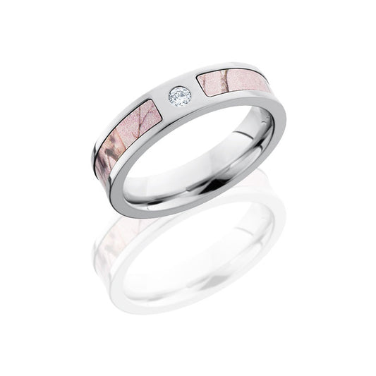 Lashbrook Cobalt Chrome 5mm Flat Band With 3mm Of Pink Realtree Ap And Flush Set White Round Diamond