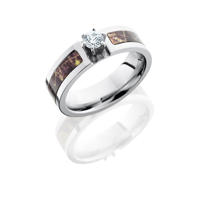 Lashbrook Cobalt Chrome 5mm Flat Band With 3mm Of Mossyoak And White Gold Crown And .25 Round Cut Cu