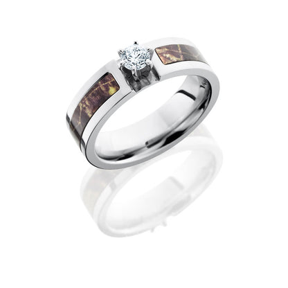 Lashbrook Cobalt Chrome 5mm Flat Band With 3mm Of Mossyoak And White Gold Crown And .25 Round Cut Cu