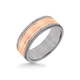 8MM Grey Tungsten Carbide Ring - Double Engraved 14K Rose Gold Insert with Round Edge