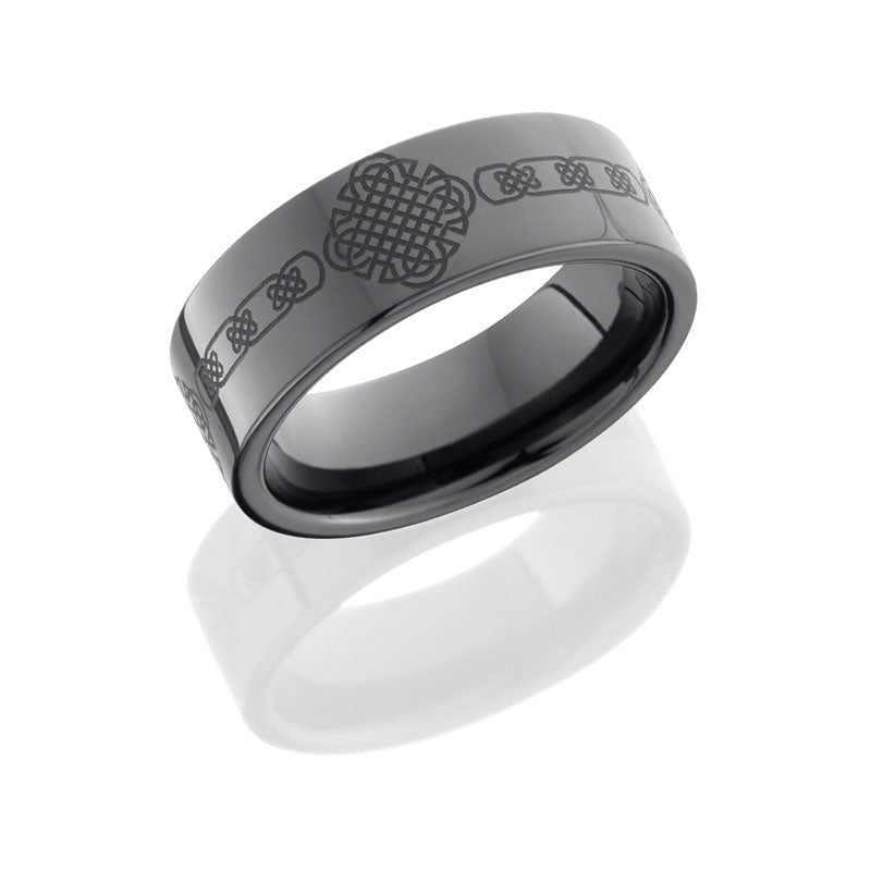 Lashbrook Ceramic 8mm Flat Band With Laser Engraving CR8FLASERCELTIC4