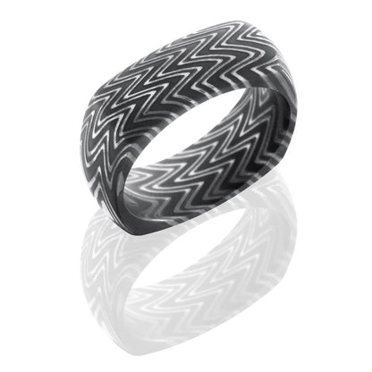 Lashbrook Zebra Patterned Damascus Steel 8mm Domed, Square Band D8DSQZEBRA
