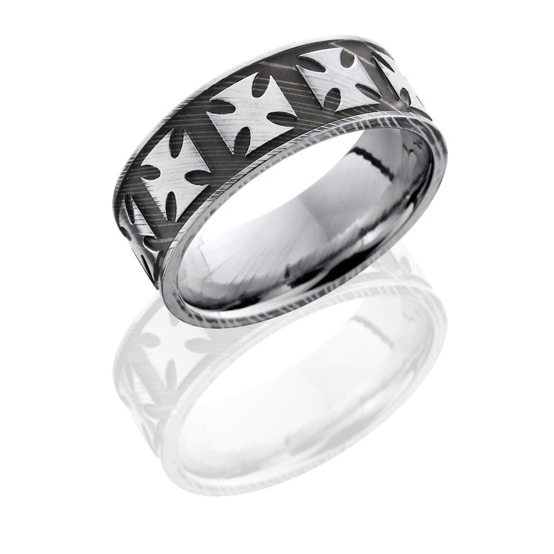 Lashbrook Damascus Steel 8mm Flat Band With Maltese Cross Pattern D8FMALTESE