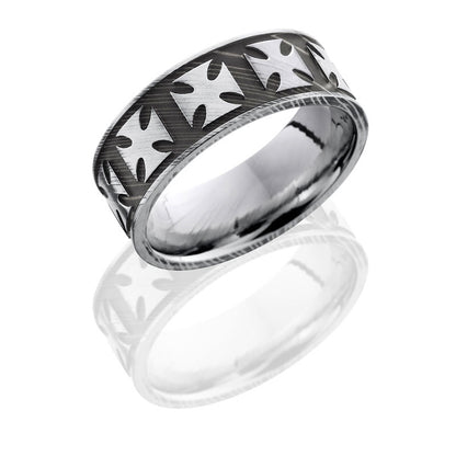 Lashbrook Damascus Steel 8mm Flat Band With Maltese Cross Pattern D8FMALTESE