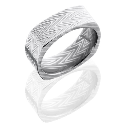 Lashbrook Zebra Patterned Damascus Steel 8mm Flat, Square Band D8FSQZEBRA