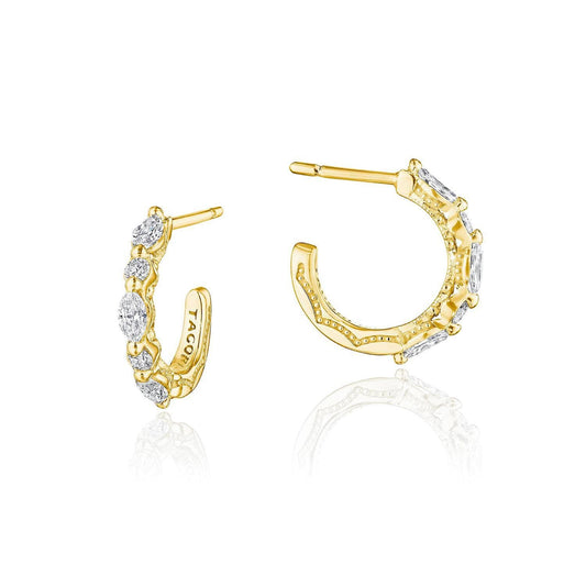 Marquise and Round Diamond Hoop Earrings in 18kt Yellow Gold