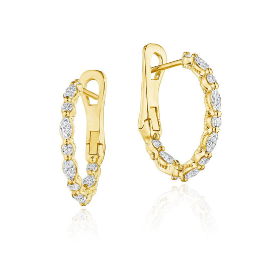 Marquise and Round Small Diamond Hoop Earrings in 18kt Yellow Gold