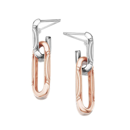 Double Link Earrings, Milgrain Two-Tone