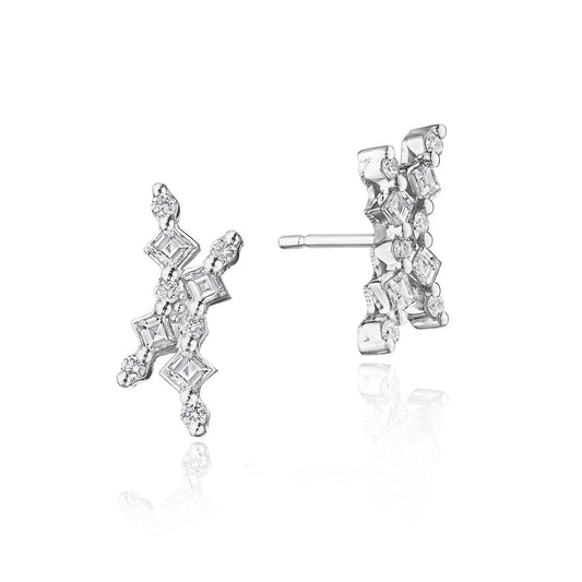 Carr������ and Round Diamond Stud Earrings in 18kt White Gold