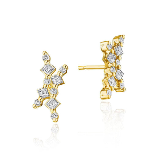 Carr������ and Round Diamond Stud Earrings in 18kt Yellow Gold