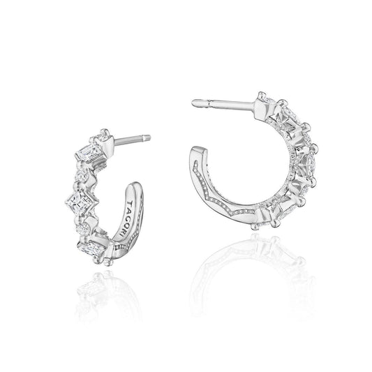 Carr������ and Round Diamond Hoop Earrings in 18kt White Gold