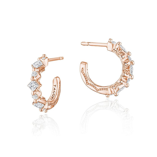 Carr������ and Round Diamond Hoop Earrings in 18kt Rose Gold