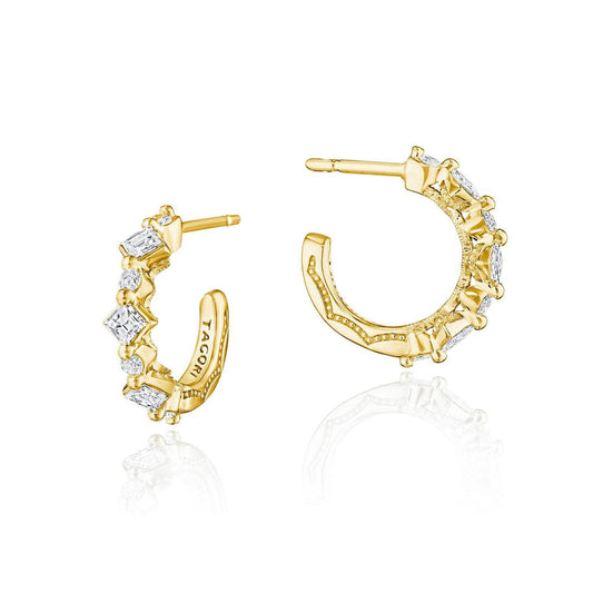 Carr������ and Round Diamond Hoop Earrings in 18kt Yellow Gold