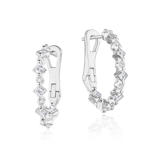 Carr������ and Round Small Diamond Hoop Earrings in 18kt White Gold