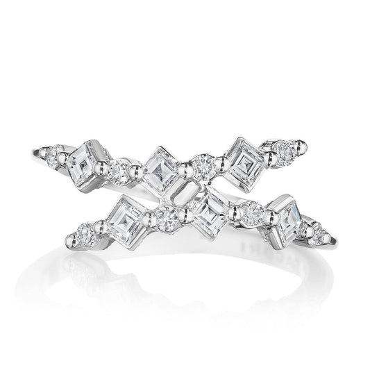 Carr������ and Round Diamond Ring in 18kt White Gold