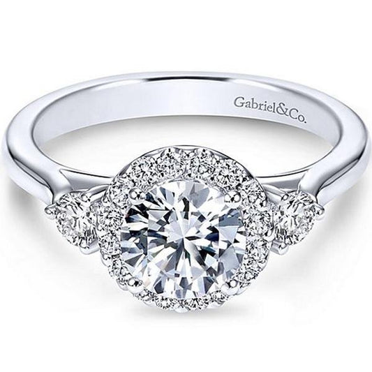 Gabriel ���Noelle��� three stone halo diamond engagement ring