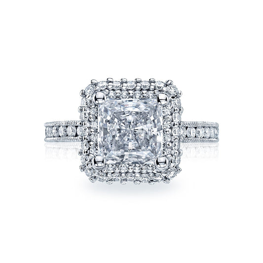 Tacori 18k White Gold Blooming Beauties White Gold Princess Diamond Engagement Ring Setting (0.9 CTW)
