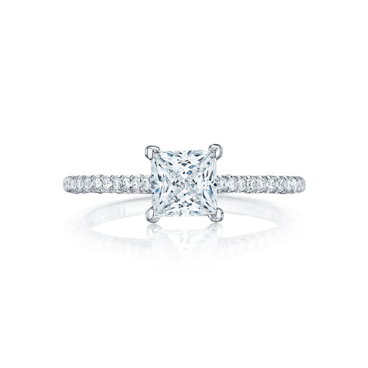 Tacori 18k White Gold Petite Crescent Princess Diamond Engagement Ring Setting (0.25 CTW)