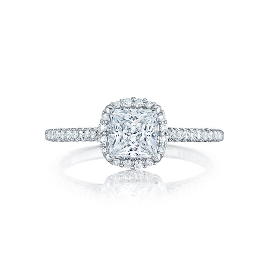 Tacori 18k White Gold Petite Crescent Princess Diamond Engagement Ring Setting (0.33 CTW)