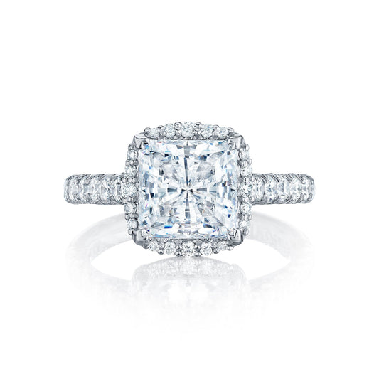 Tacori 18k White Gold Petite Crescent Princess Diamond Engagement Ring Setting (0.74 CTW)