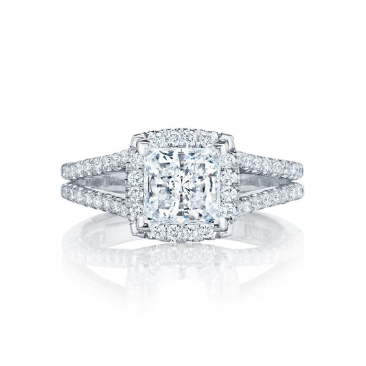 Tacori 18k White Gold Petite Crescent Princess Diamond Engagement Ring Setting (0.62 CTW)