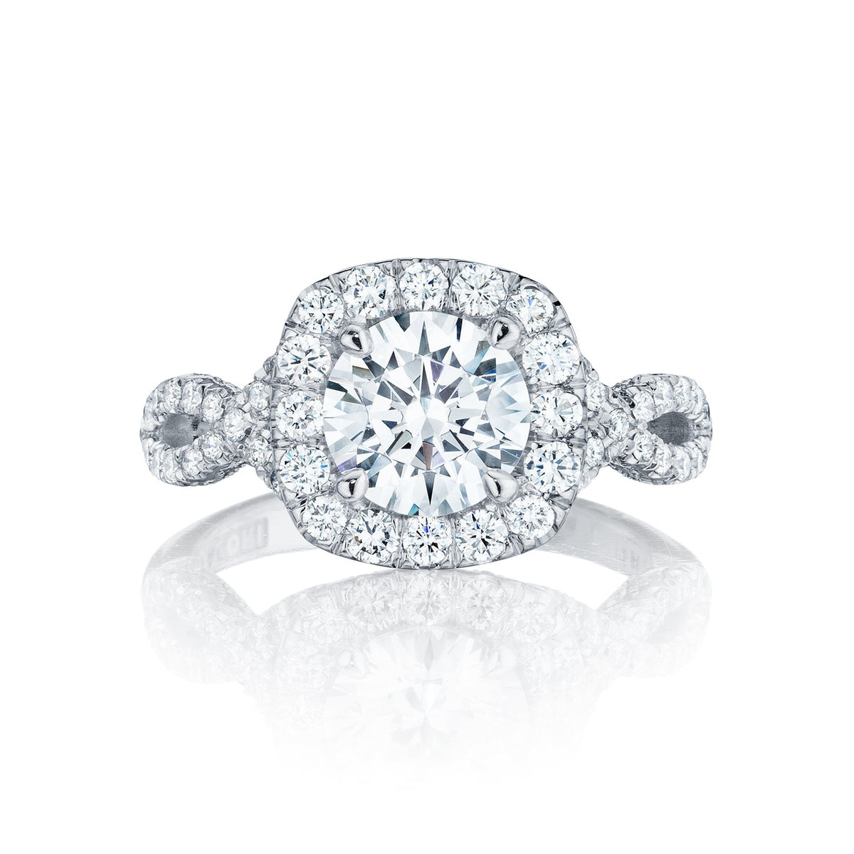 Tacori 18k White Gold Petite Crescent Round Diamond Engagement Ring Setting (0.84 CTW)