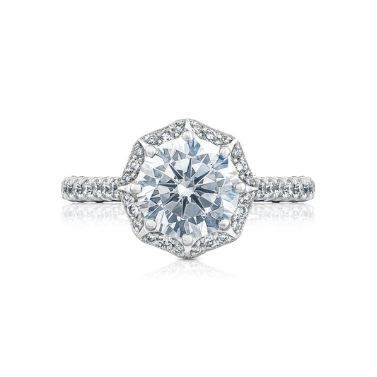 Tacori 18k White Gold Petite Crescent Round Diamond Engagement Ring Setting (0.58 CTW)