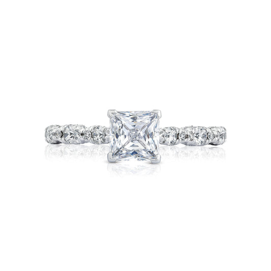 Tacori 18k White Gold Petite Crescent Princess Diamond Engagement Ring Setting (0.39 CTW)