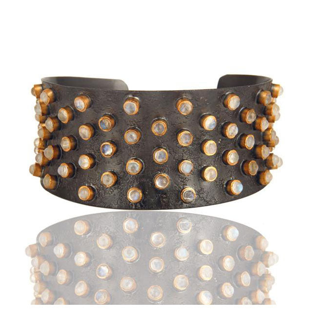Melrose Moonstone Cuff In Reclaimed Sterling Silver + 22K Gold Vermeil