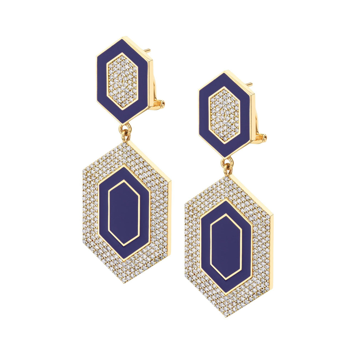 MICHAEL M Earrings 14k Yellow Gold / Blue Chroma Pavé Hexagon Cocktail Earrings ER490