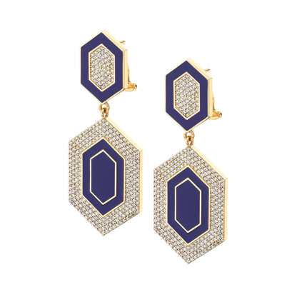 MICHAEL M Earrings 14k Yellow Gold / Blue Chroma Pavé Hexagon Cocktail Earrings ER490
