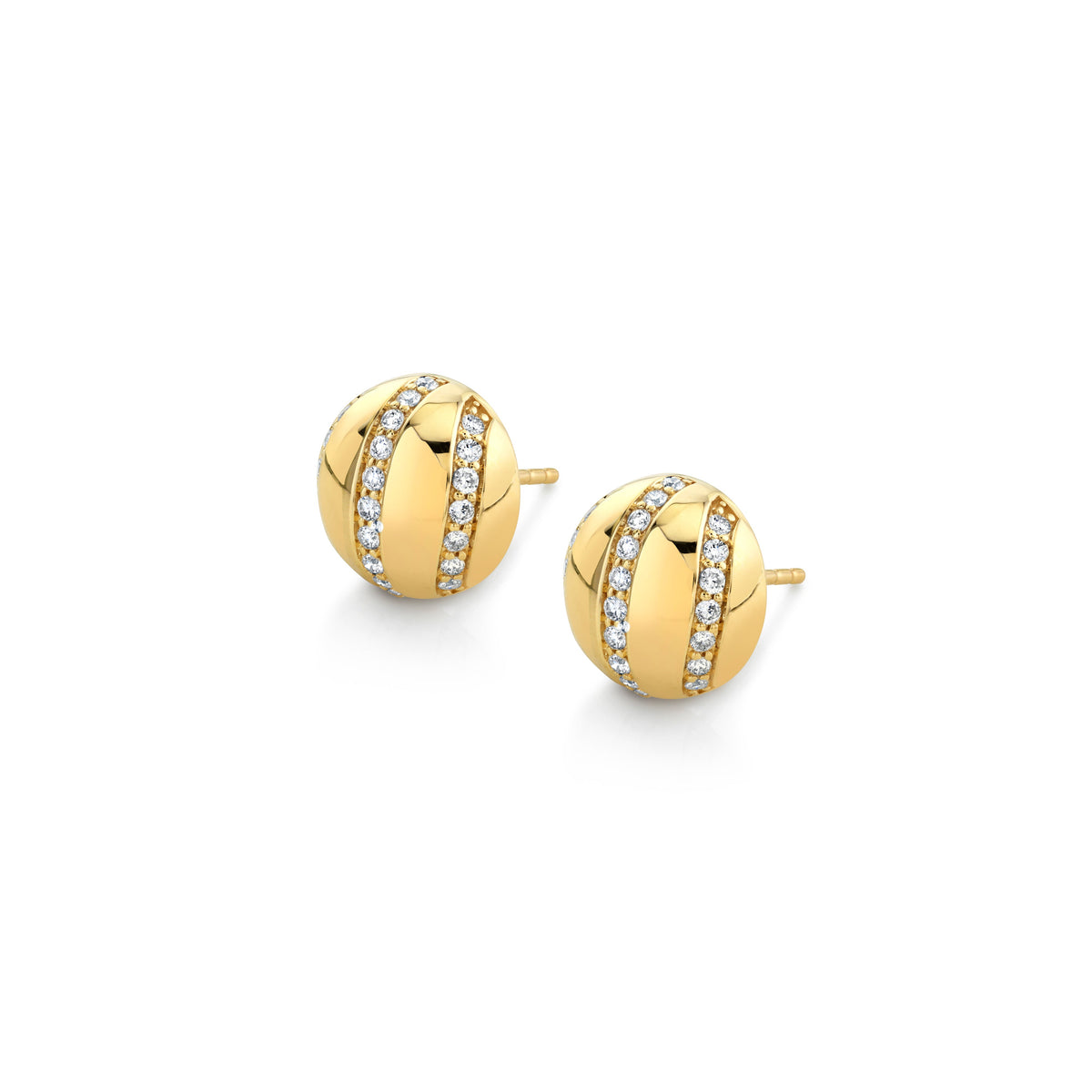 MICHAEL M Earrings 14K Yellow Gold Orb Stripe Button Studs ER531