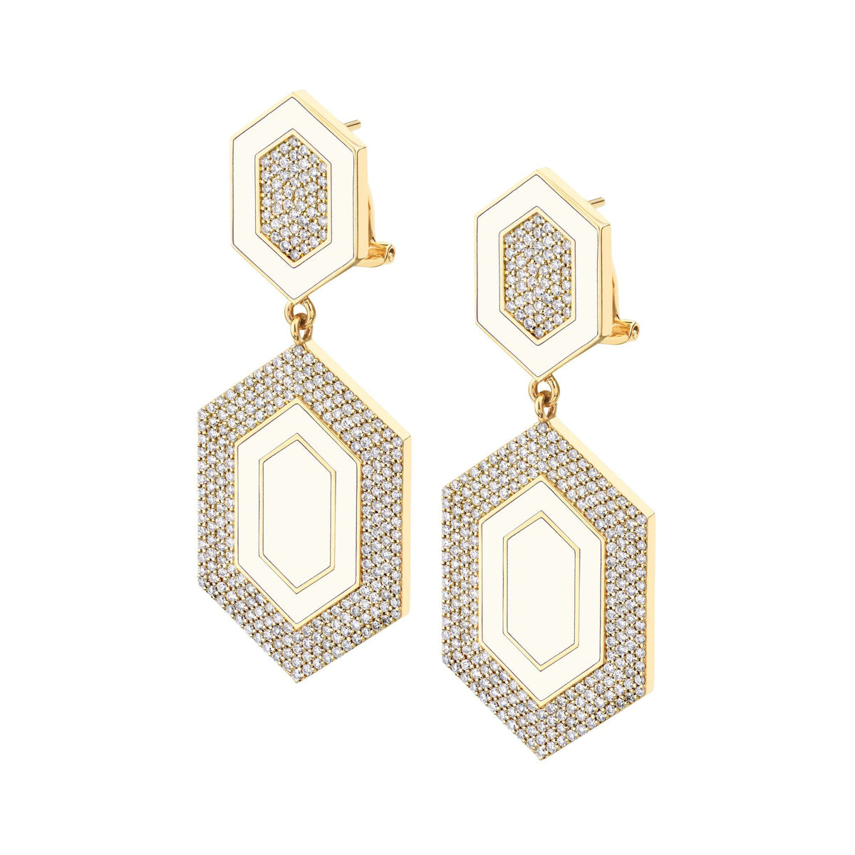 MICHAEL M Earrings 14k Yellow Gold / White Chroma Pavé Hexagon Cocktail Earrings ER490