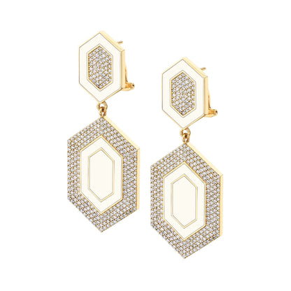 MICHAEL M Earrings 14k Yellow Gold / White Chroma Pavé Hexagon Cocktail Earrings ER490