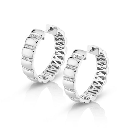 MICHAEL M Earrings 18K White Gold Orb Ribbed Huggies ER529
