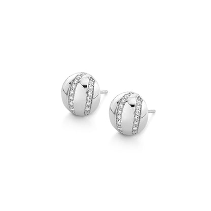 MICHAEL M Earrings 18K White Gold Orb Stripe Button Studs ER531