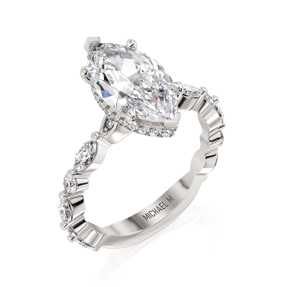 MICHAEL M Engagement Rings 18K White Gold Montage R802-3 Marquise